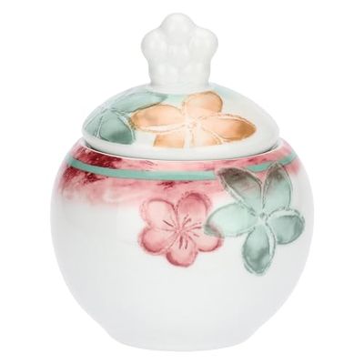 THUN - Lot de 2 tasses à café avec sucrier Bloomia - Porcelaine - Collection Jardin de printemps - Tasse 110 ml, Ø 6,5 cm 5,5 cm h, Soucoupe Ø 11,5 cm, Sucrier Ø 10 cm, 12 cm h
