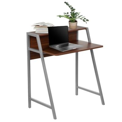 hjh OFFICE 634721 Desk Dumont hout walnoot/zilver computertafel klein met opbergruimte