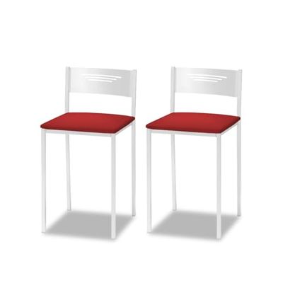 ASTIMESA - Keukenkruk met rugleuning - Solide en stevige structuur - Wit frame en zitvlak van kunstleer - Kleur zitting: Wit Leveringsomvang: 2 stuks, afmetingen: 35 x 35 x 64 cm