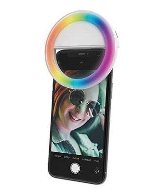 DigiPower Luce ad anello RGB per selfie cellulare, 36 LED 3 livelli di luminosità, luce ad anello ricaricabile USB, per smartphone, streaming live trucco, YouTube, TikTok e Vlogging, bianco,