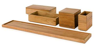 möve Teak Set de Rangement Accessoires de Bain, Teck, Wood