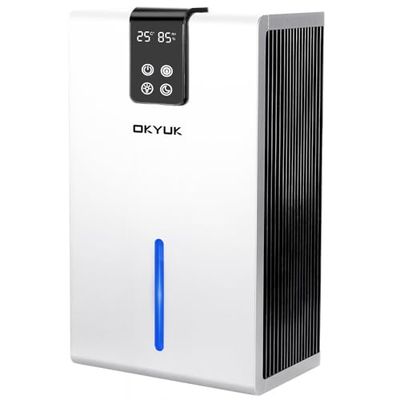 Elektrische luchtontvochtiger, 2700 ml, luchtontvochtiger voor thuis, met automatische uitschakeling, 7-kleuren ledlicht, ideaal voor camper, badkamer, slaapkamer, kelder (wit)