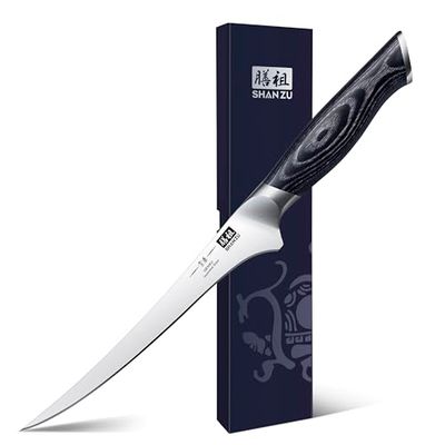 SHAN ZU 7-tums filékniv Urbeningskniv Superskarp professionell japansk köksfiskkniv i rostfritt stål med hög kolhalt med K133 trähandtag - Genbu-serien