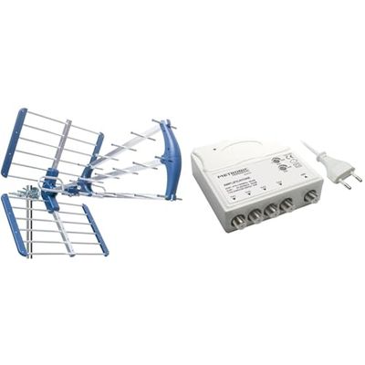 EDISION TALOS 13db Antenna TV tripla Digitale Terrestre UHF 21-48 esterno & Metronic 414114 Amplificatore TV Vhf/Uhf per Digitale Terrestre con Filtro Lte
