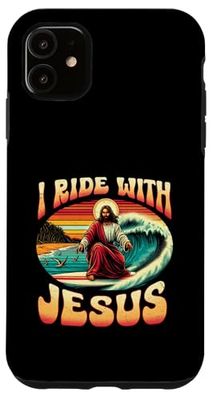 Vintage I Ride with Jesus surfeando Jesus Riding Wave Surfer Carcasa para iPhone 11