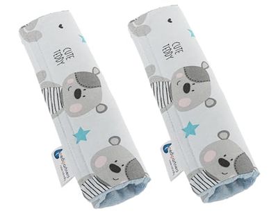 Medi Partners 2 pièces Protège de Ceinture pour Voiture 17x22cm Bébé 100% Coton Minky Double Face Voiture de Sport Points de Frottement (Teddy avec Un Minky Bleu)