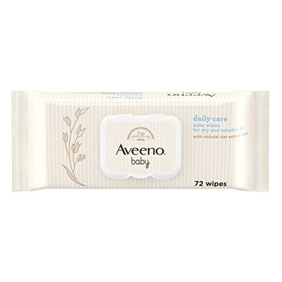 Aveeno Baby Daily Care Wipes (1 x 72 unidades), Toallitas húmedas suaves para bebés y niños, toallitas bebé con extracto de avena y aloe vera, sin perfume, sulfatos ni alcohol