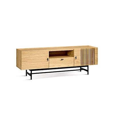 Shiito - TV-kast – 160 x 42 x 55 cm – model Fabric – holle ruimte voor console en 2 deuren – MDF eiken – metalen poten in zwart – bruin