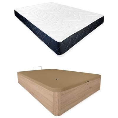 Somnia Descanso - Pack Colchón Viscoelástico Juno Reversible + Canapé Madera Abatible Gran Capacidad | Color Cambria 90 x 190