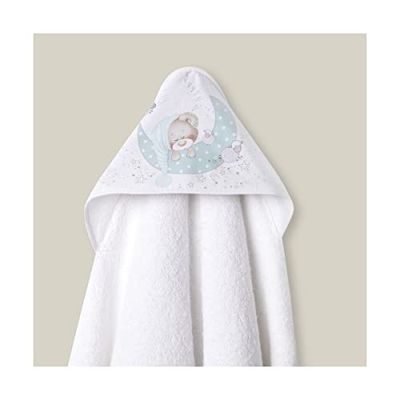 Płaszcz do kąpieli dla niemowląt · BEAR SLEEPING w kolorze białym i zielonym · 1x1 m · 100% BAWEŁNA