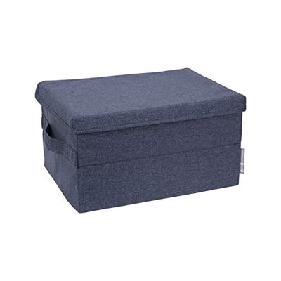 Bigso Box of Sweden Caja de almacenamiento con tapa para ropa, accesorios, juguetes, etc. – Caja plegable con asa – Caja de tela mediana de poliéster y cartón, con aspecto de lino – azul