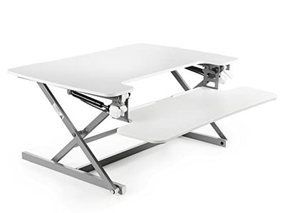 Vantage Flexdesk Support de bureau réglable en hauteur (dimensions de la table 89 x 59 cm, hauteur 14-50 cm, charge jusqu'à 15 kg) Gris