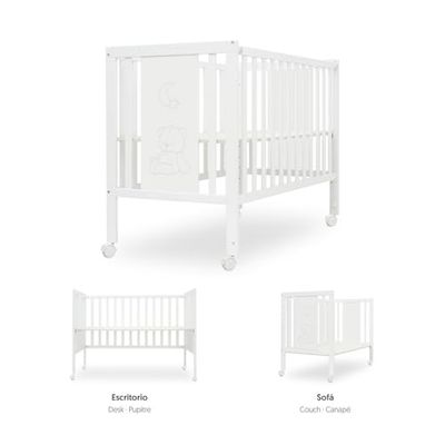 Interbaby - Babybed met co-slaapoptie, Basic Bear convertible voor kinderbureau of kinderbank Wit
