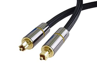 PremiumCord Optisk ljudkabel Toslink 0,5 m, ytterdiameter: 7 mm, Toslink-plug-on-kontakt, digital kabel för Hi-Fi-stereoljudsystem Soundable TV, HQ Audio, metalldesign + nylon, färg svart, guld