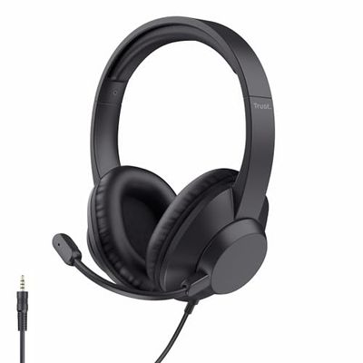 Trust Ayda Max Over-Ear Headset 3.5mm met Microfoon, Koptelefoon met Kabel van 1.8 m, 85% Gerecycled Plastic, Verstelbare Hoofdband, Headphones voor PC Computer Laptop Thuiswerken Teams Zoom, Zwart