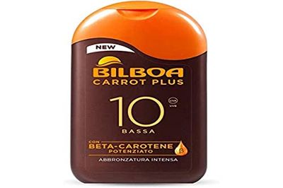 Bilboa, Solar Mjölk Morot Plus SPF 10, Body Bronzing, Formel med Betakaroten för intensiv och hållbar solbränna, Vattentålig, dermatologiskt testad, 200 ml