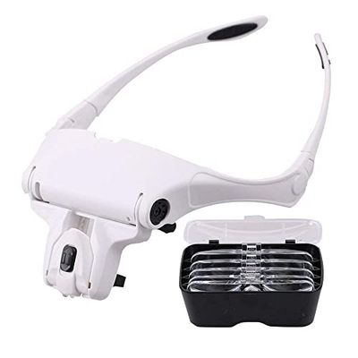 EUROXANTY Lenti d'ingrandimento con 2 Luce LED | Regolabile mani libere Magnifier | lavori ravvicinati, artigianato, gioiellieri, lettura | 5 lenti intercambiabile 1 X,1.5 X,2 X,2.5 X,3 X,3.5 X