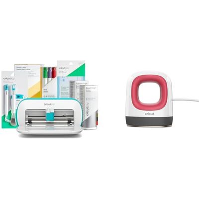 Cricut Joy | Compact Smart Cutting Machine Starter Bundle | 2023 Edition, White & EasyPress Mini | Compact Heat Press for Iron On Vinyl (HTV), Infusible Ink and Sublimation | Raspberry