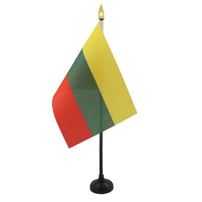 BANDIERA DA TAVOLO LITUANIA 15x10cm punta dorata - PICCOLA BANDIERINA LITUANA 10 x 15 cm - AZ FLAG