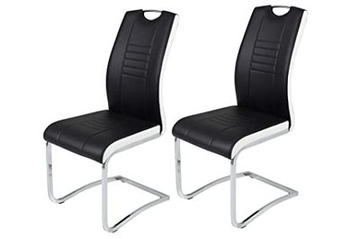 Set van 2 schommelstoelen Tabea, kunstleer zwart-wit, greepgat, metalen frame chroom, 43 x 61 x 99 cm