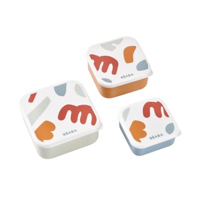 BÉABA, Set van 3 snackboxen voor baby's en kinderen, ideaal voor kleuterschool, kleuterschool, sport, compact, eenvoudig te openen en te reinigen, vaatwasmachinebestendig en magnetronbestendig, 230