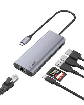 Belkin USB C Hub, 6-in-1 MultiPort Adapter Dock with 4K HDMI, USB-C 100 W PD Pass-Through Charging, 2 x USB A, Gigabit Ethernet Ports and SD Slot for MacBook Pro, Air, iPad Pro, XPS and More, Silver