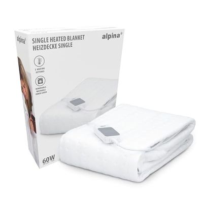 alpina Warmtedeken 1 Persoons - Elektrische Bovendeken - Onderdeken 3 Standen - Wasbare Elektrische Knuffeldeken - Warmte Deken Elektrisch - Deken 80x150 cm - Wit