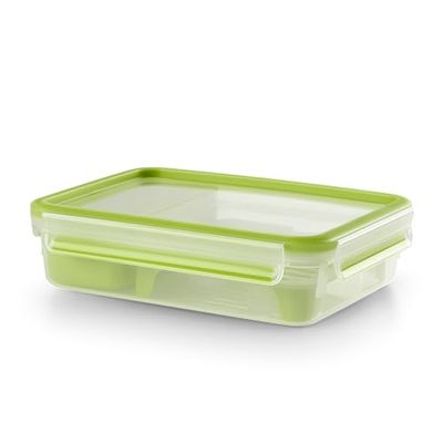 Tefal Master Seal To Go Brunch Box Rectangle Food Storage, Clear/Green, 22.6 x 16.5 x 6.3 cm