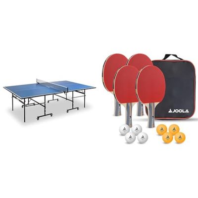 JOOLA Mesa de Ping-Pong Inside 13, Unisex-Adult, Mesa de Ping-Pong de Interior, Base Plegable - Montaje rápido - Red incluida, Azul, 274 x 152,5 x 76 cm & 54825 Set de Tenis, Multicolor, única (54825)