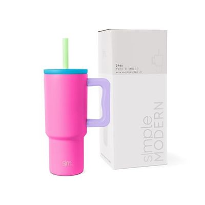 Simple Modern Kids 24 oz Tumbler with Handle and Silicone Straw Lid | Spill Proof and Leak Resistant | Reusable Stainless Steel Cup | Gift for Kids Boys Girls | Trek | 710ml | 80s Mix
