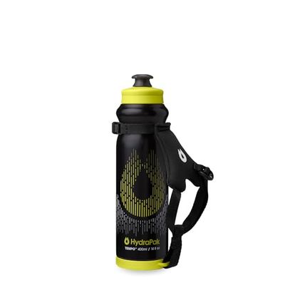 HydraPak Tempo Pro 400ml - Handheld Running Squeeze Bottle voor training en racedag hydratatie met afneembare riem (400ml/13,5 oz) - zwart
