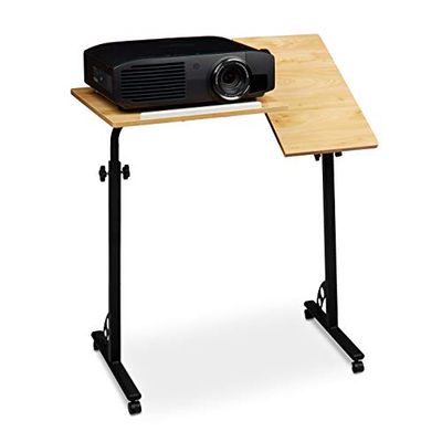 Relaxdays Table ordinateur portable HxlxP: 110 x 80 x 50 cm hauteur réglable roulettes table bout de canapé table de lit bureau informatique, bois chêne (nature), Beige