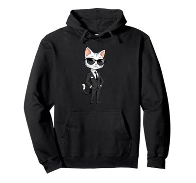Cool Cartoon Cat in Suit with Sunglasses Pullover Hoodie