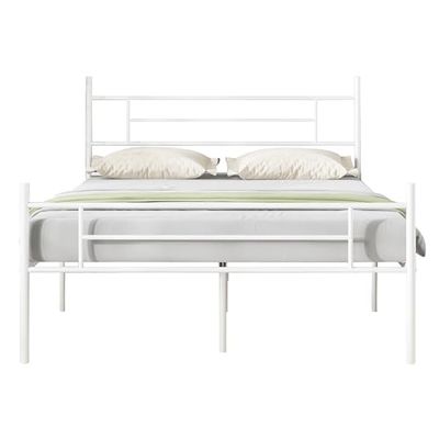 Novilla Rete Letto Singolo 90x190 Struttura Letto con Testiera e Pediera, Supporto a Doghe in Acciaio, Design Antiscivolo per Materasso, Spazio di Archiviazione Sotto il Letto, Bianco