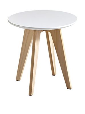 Mesa baixa mesa auxiliar redonda cor branca e pernas de pinheiro para canto da sala de estar de jantar. 40 cm Diâmetro X 40 cm de altura.