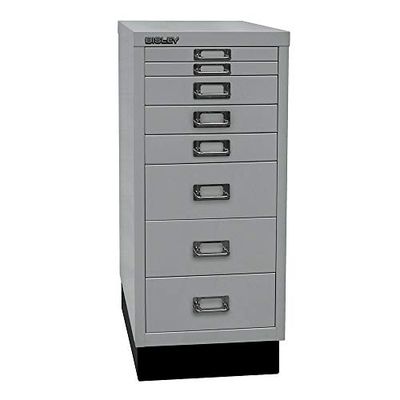BISLEY MultiDrawer Série 29 avec Socle, DIN A4, 8 tiroirs, métal, Argent 355, 38 x 27,9 x 67 cm