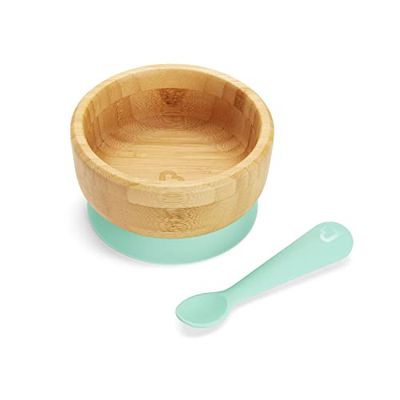 Munchkin Vajilla de Bebé, Set con Bol de Bambú y Cuchara para Bebé y Niños Pequeños a Partir de 6 Meses, Cuenco, Antideslizante, Plato con Ventosa Extraíble, Libre de BPA