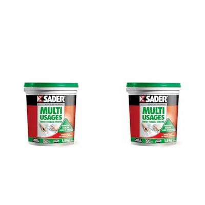 Sader - Enduit Mural Multi-Usages en Pâte - Rebouche, Égalise, Lisse et Colle - Intérieur/Extérieur - Spéciales Pièces Humides - Tous Supports - 1 Pot 1,5 kg, Blanc (Lot de 2)