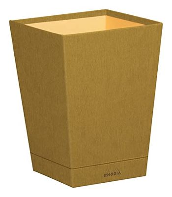 RHODIA 194615C - Papelera dorada - 24x24x32 cm - Pespuntes naranjas - Exterior de piel sintética - Colección Home Office Rhodiarama - Organización de oficina y almacenamiento de diseñador