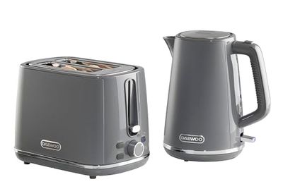 Daewoo SDA2683 Stirling Collection, 1.7L Jug Kettle with Matching 2 Slice Toaster, Safety Features, Easy Cleaning, Cohesive Kitchen Set, Stainless Steel, Grey