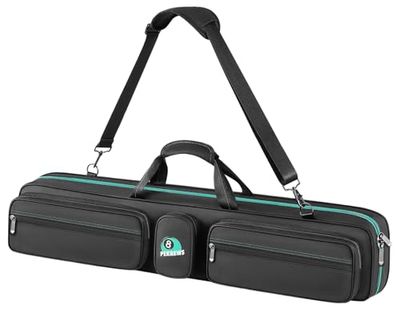PEKREWS Pool Cue Case 4x4 Pool Stick Bag met Rugzak Bandjes Zachte Biljart Cue Draagtas met Schouderriem, Biljart Stick Case voor 4 Butts 4 Shafts en Biljart Accessoires, Zwart, Zwart, L, Pool Cue