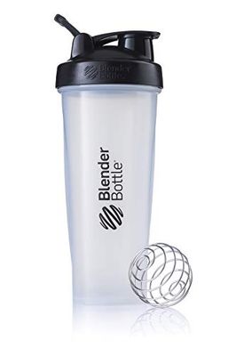 BlenderBottle Classic Loop - Botella Mezcladora de Batidos de proteínas con batidor Blenderball, Multicolor (Clear/ Negro), 940ml