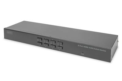 DIGITUS Switch KVM HDMI a 8 Porte - Comunicazione DDC - HDMI 1.4, HDCP 2.2 - UltraHD 4k30Hz - Porte USB per Mouse e Tastiera - Commutazione con Tasti di Scelta Rapida - Nessun Driver richiesto - Nero