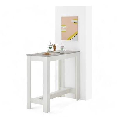 Stella Trading Modesto-Tavolino da Bar in Rovere Effetto Sonoma, Moderno per Cucina e Sala da Pranzo, Legno ingegnerizzato, Cemento/Bianco, 115 x 103 x 50 cm