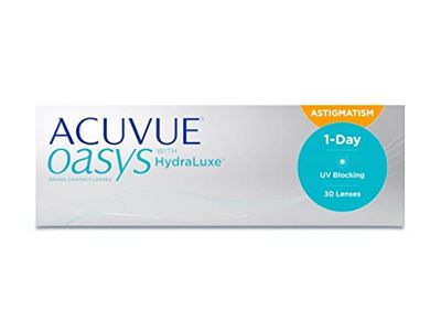 ACUVUE OASYS 1-Day per astigmatismo, Lenti a contatto Giornaliere,visione chiara e stabile per tutto il giorno,comfort elevato, 30 lenti,-1.25 diottrie, Cilindro -1.25, Asse 100 , DIA 14.30