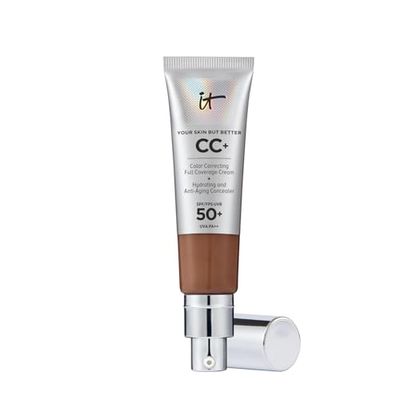IT Cosmetics Your Skin But Better CC+ Cream 32ml with SPF 50 Protection , Shade: Deep Honey, Full-Coverage Foundation and Concealer + 3ml of Confidence In A Cream Anti-Ageing Moisturiser