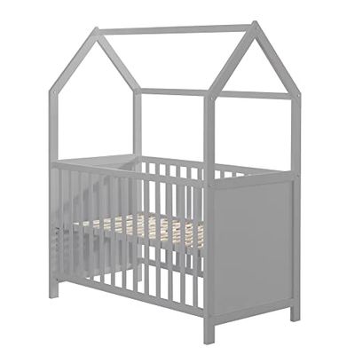roba Lit Bébé Cabane Évolutif 60x120 - Lit Cododo Convertible en Canapé - Réglable en Hauteur - Taupe