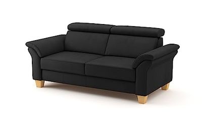 CAVADORE Ammerland Canapé 3 Places en Cuir véritable avec Ressorts + tête de lit réglable 186 x 84 x 93 cm Cuir Noir