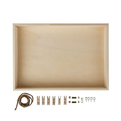 Rayher Moldura de madeira, 36 x 25 x 5 cm, com cordas e pinças para fotos, 62817000