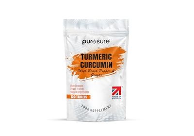Purosure Organic Turmeric (Curcuma Longa) Capsules High Strength and Organic Black Pepper with Active Curcumin with Organic Ginger - 120 Vegetarian and Vegan Organic Capsules